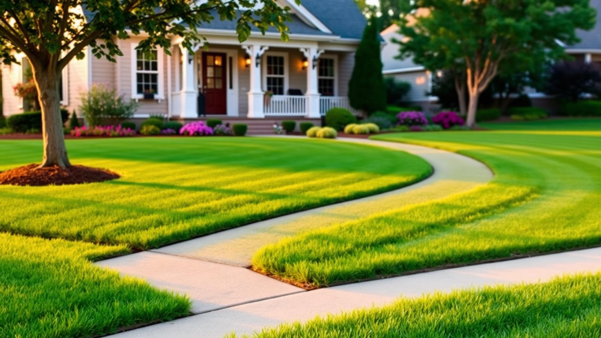 Beautifully maintained lawn with crisp mowing stripes
