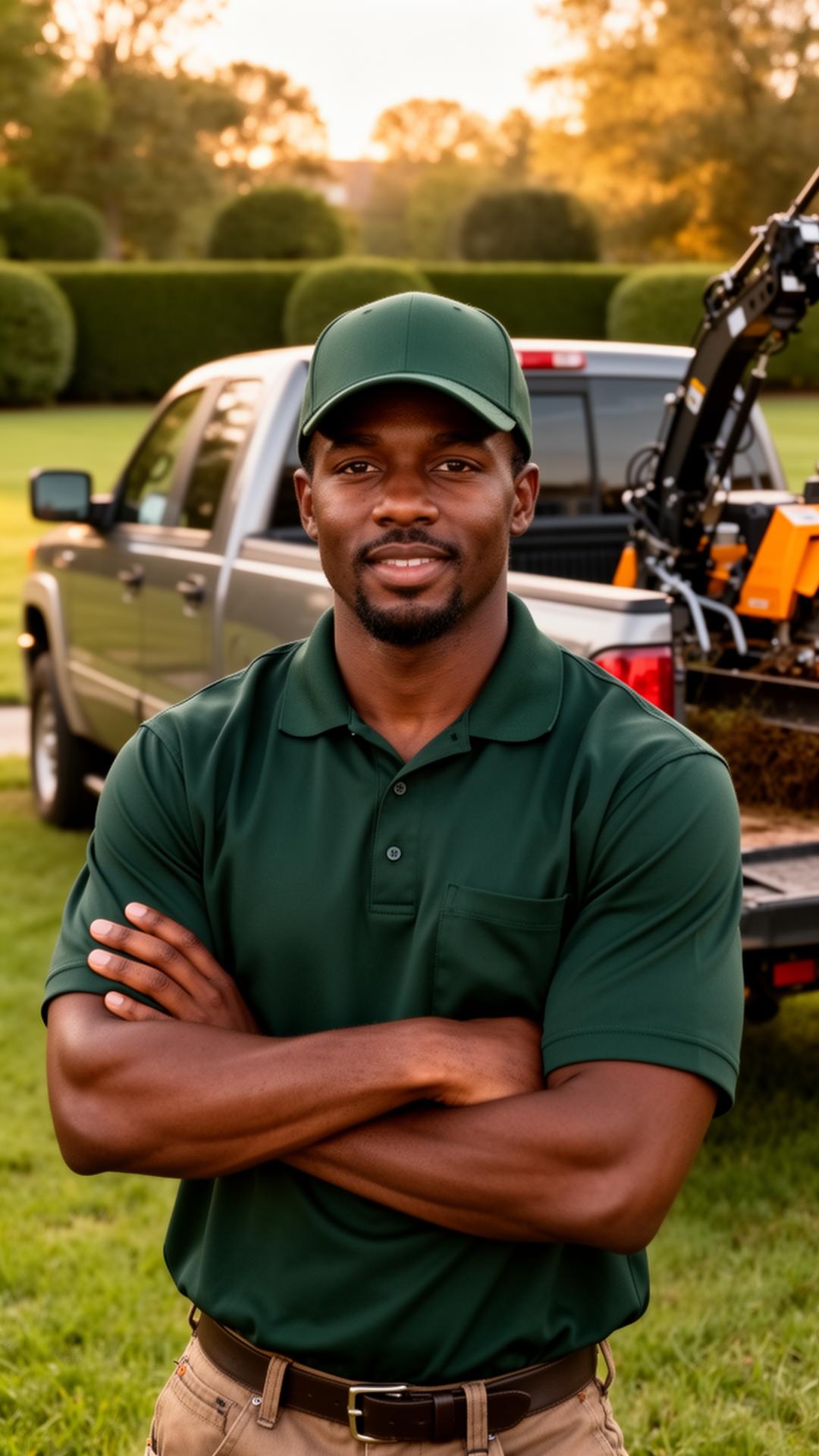 Owner of Lawn Rangers Plus standing in front of his work truck